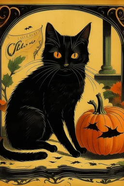 vintage cafe graphic Halloween, black cat
