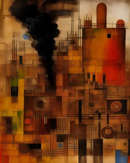 An engine room engulfed in toxic fumes painted by Paul Klee