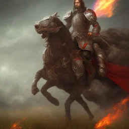 Meteorite falling in the sky. Bulgarian rider warrior. Vast grass planes. Shiny bright papper scroll. Weapon. Sharp. Damascus steel. Black. Technical details. Red. Doom dark. Fire.