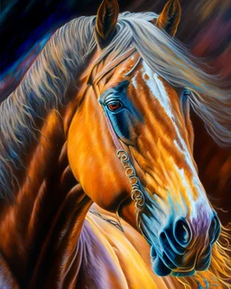 Horse palomino oil painting hyper-detailed 8k complementary colors