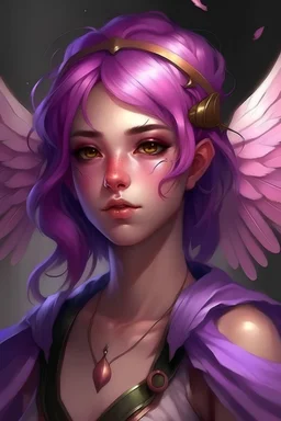 Portrait, fairy, violet and pink skin, wings, small, dungeons and dragons