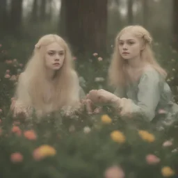 Elle fanning and dakota fanning as flowers, autochrome