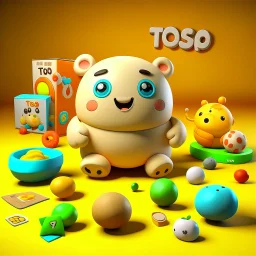 A Potato game with text "toss around a plush toy" with props and parts, product, 3d rendering, typography, fashion, cinema, illustration, anime
