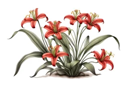 Western Red Lily plant, illustration on white background, vignette