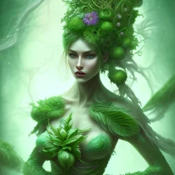 mystical powerful greenish botanical woman