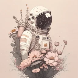 "floral astronaut" hand-drawn digital art, muted tones, flowers everywhere, REALISTIC