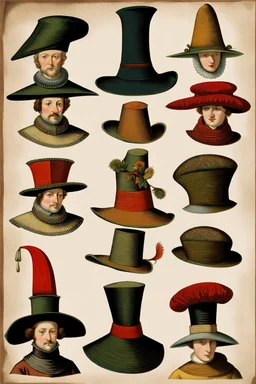 A variety of unusual hats from the 16th century