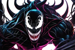 Venom 8k anime sci-art drawing style, Classy clothes costum , neon effect, close picture, snow, apocalypse, intricate details, highly detailed, high details, detailed portrait, masterpiece,ultra detailed, ultra quality