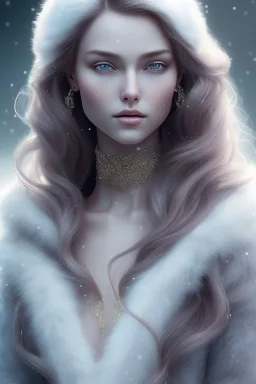 Wintertime Wonderland a Beautiful woman Hyperrealistic Digital Graphic in the Style of Charlie Bowater Julia Fox Monica Lee and Camilla D'Errico