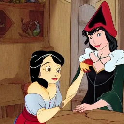 Snow White meets a witch selling poisoned apples