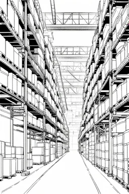 Industrial warehouses, line arts, manga style