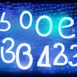 Random words letters, numbers and equations floating in the air at random rotations, location of arial font, white glow on a dark sky in a 3d environment and increasing in size the closer to the center