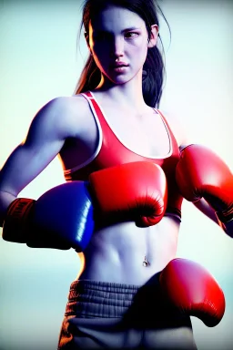 Female athlete, boxing in coloful space