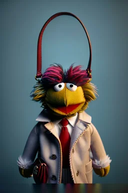 Gucci bag muppet, Sesame Street style, retro style, photo studio, unreal engine 5, god lights, ray tracing, RTX, lumen lighting, ultra detail, volumetric lighting, 3d.