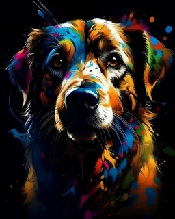 Imágen perro hermoso, impactante, maximalista, calidad ultra, arte dsalpicaduras de color, 8k