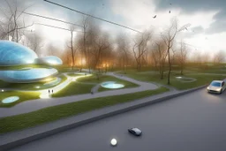 город будущего 2050, сказка, сияние, абстракция, вид с высоты птичьего полета,