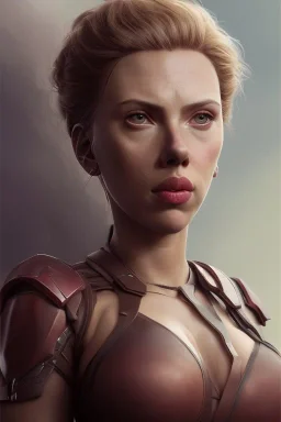 full body, Scarlett Johansson identify face, leather armour , big busty , pintura, ,details,texture,8k quality, florest, Minimalism, Romanticism, Expressionism, Impressionism