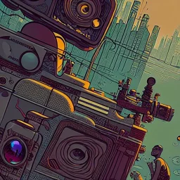 Camera., concept art, hyper detailed, asaf hanuka, dan mumford, kilian eng, post-apocalyptic, oil on canvas