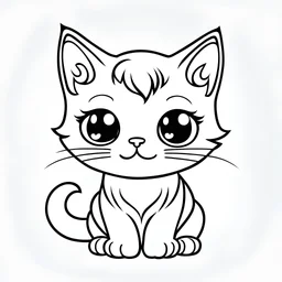 cute cat, black and white, white background, clean lines, coloring page for kids