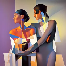 a painting of a man and a woman, a cubist painting by Keith Mallett, cg society, figurative art, cubism, fauvism, art