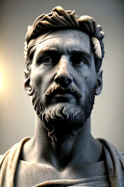 Ultra Realistic image, Roman sculpture, white marble material, Lionel Messi, gold Laurel leaves wreath, renaissance ornaments, chisel style, waist up portrait, epic, celestial, cinematic lighting, God light, god rays, 4k resolution, smooth details, ornate details, soft lighting, unreal engine 5, marble background.