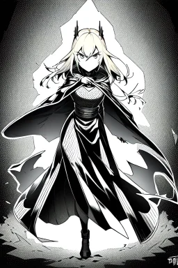 angry blonde girl, angry pose, full body, greyscale