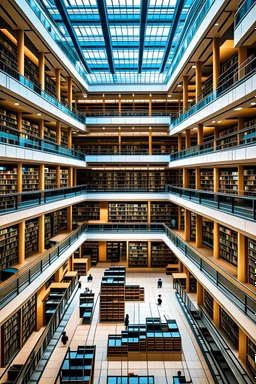 A large, international, electronically advanced, beautiful university with a library full of books