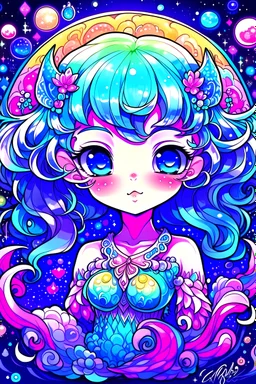 Cosmic Fantasy, Ethereal Guardian Magical Girls, Celestial Companions, Digital art, Enchanting Art, Magical girl Characters, adoptable, Adoptables, Nebula Patterns, Mesmerizing Colors, Surreal Glow, Cosmic Themes, Whimsical Fantasy, Cosmic Beauty, Enigmatic Eyes, cutesy chibi anime style, clean lineart, solid color background, extremely detailed, chibi style
