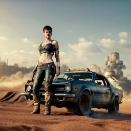 Ultra realistic mad max image, party, people background. Danger sweet woman, waist up view. Steampunk style, epic, yellow smoke fog, hottest, highly detailed, concept art, unreal engine 5, god rays, ray tracing, RTX, lumen lighting, ultra detail, volumetric lighting, 3d, finely drawn, high definition, high resolution.