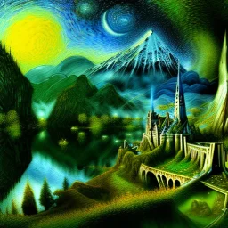 Epic Drawing of scenery of The LOTR estilo Van Gogh 4k