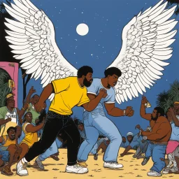 [illustration for 3 feet high and rising, de la soul (1989)] Jacob wrestling with angel