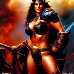 portrait oil on canvas,beautiful busty Female Warrior, minimal armor,comic book cover, mystical colors,insanely detailed,realistic,intrincate detail,crystal clear eyes, 16k resolution, masterpiece,Simon Bisley,Frank Frazetta,Alex Horley,ARTHUR ADAMS