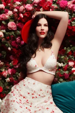 Liv Tyler is wearing a red hat, a flowery hat, and she's sitting in her own bed, in her own room.