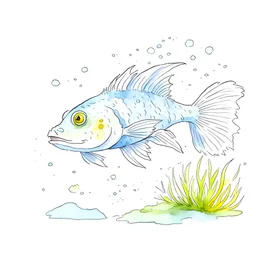 estilo Studio Ghibli create a watercolor clipart image with a white background of 3D. Prochilodus lineatus vuelan en el fondo.