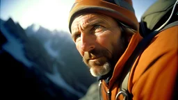 alpinist portrait, Kodak Gold 200, F/22, Analogous-Colors, 8K, realistic, wide angle
