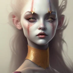 clown girl, smooth soft skin, symmetrical, soft lighting, detailed face, concept art, digital painting, looking into camera