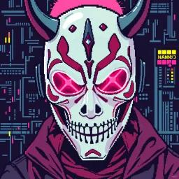 8 bit pixelart cyberpunk,Hannya-Maske, Comic style