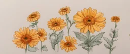 draw calendula flowers and kamomil flowers