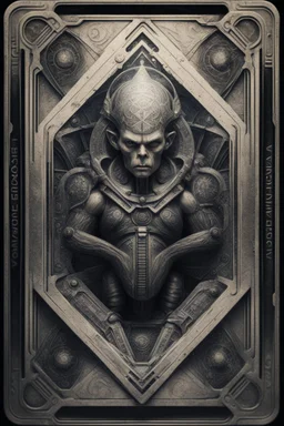 sacred geometry framed playing card, hyper violent ogre space captain team in the style of Giger and fallout 4 ,,bokeh like f/0.8, tilt-shift lens 8k, high detail, smooth render, down-light, unreal engine