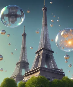 the eiffel tower in a bubble floating above paris, 8k resolution, high-quality, fine-detail, intricate, digital art, detailed matte, volumetric lighting, illustration, 3D octane render, brian froud, howard lyon, selina french, anna dittmann, annie stokes, lisa parker, greg rutowski