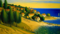 A village near a beach painted by Georges Seurat