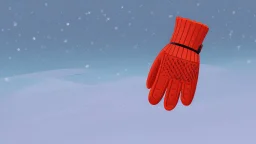 fantasy cartoon style illustration: one red mitten on the snow