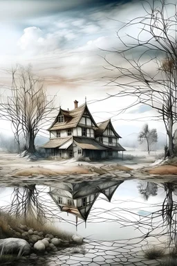 The place where the Dream and its followers live. A reflection of the sky. Watercolor, new year, fine drawing, beautiful landscape, pixel graphics, lots of details, power colors, delicate sensuality, realistic, high quality, work of art, hyperdetalization, professional, filigree, hazy haze, hyperrealism, professional, transparent, delicate pastel tones, back lighting, contrast, fantastic, nature+space, Milky Way, fabulous, unreal, translucent, glowing