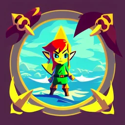 Legend Of Zelda: Wind Waker style vast ocean, stylized, celshaded, colorful, adventurous, frontal view, full view.