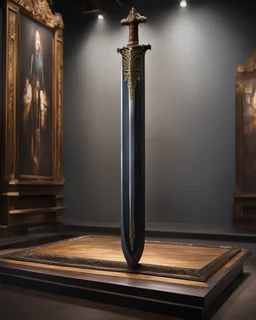 picture of a billhook-sword on a display-stand in a museum. hyperrealism 4K ultra HD unreal engine 5 photorealism.