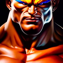 Ultra detailed fullbody Portrait in oil on canvas of Street Fighter- Sagat,extremely detailed digital painting,ultrarealistic skin,intense stare, extremely detailed face, crystal clear eyes, mystical colors ,perfectly centered image, perfect composition, rim light, beautiful lighting,masterpiece ,8k, stunning scene, raytracing, anatomically correct, in the style of Simon Bisley and Ohrai Noriyoshi and robert e howard and Steve Jung and frank frazetta.