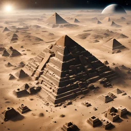 Egyptian and Mayan pyramids together with some satellites visible