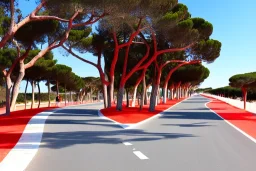 Day in quinta do lago, main avenida with red cycling lane