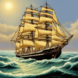 A clipper ship with a star ship.