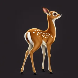 full body of a bald white tail deer, sultry, seductive, standing with big smile, looking back, and big eyes looking back , tail upward, on flat background, in the style of 'My Little Pony' and Bambi, fantastic lighting